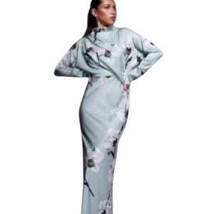 ASOS Long Sleeve Floral Dress in Soft Mint